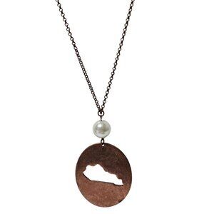 Copper Kentucky State Pendant Necklace Faux Pearl Accent Fashion Jewelry Women